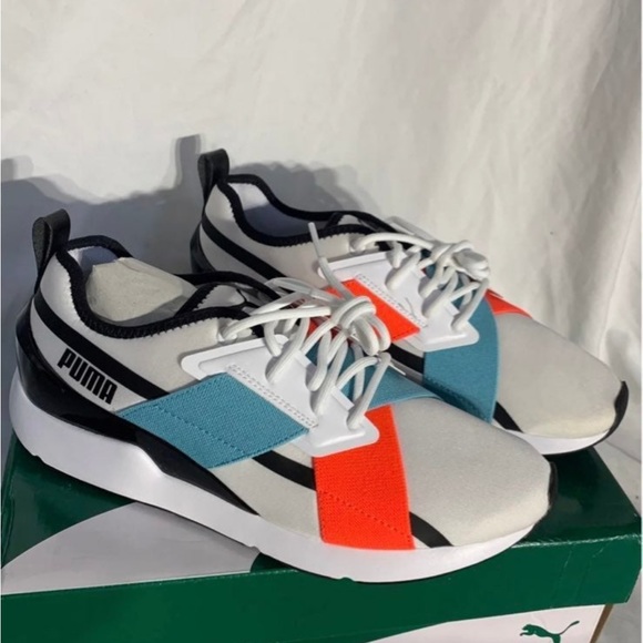 Puma Muse X2 Gloss Shoes New With Box White Black Milky Blue Womans 6.5 , 9.5 - Picture 2 of 11